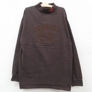 古着 長袖 ビンテージ Tシャツ キッズ ボーイズ 子供服 90年代 90s NFL クリーブランドブラウンズ 刺繍 ハイネック モックネック 茶 ブラウン アメフト スーパーボウル 23jun02(シャツ/カットソー)