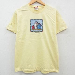 古着 半袖 Tシャツ レディース アメリカ コットン クルーネック 黄 イエロー 23jun08 中古(ミニワンピース)