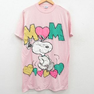 スヌーピー(SNOOPY)の古着 半袖 ビンテージ Tシャツ レディース 80年代 80s ピーナッツ スヌーピー SNOOPY 大きいサイズ クルーネック ピンク 【spe】 23jun09 中古(ミニワンピース)