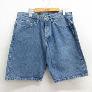 ラングラー(Wrangler)のW34★古着 ラングラー Wrangler ショート パンツ ショーツ メンズ コットン 紺 ネイビー デニム 23jun06 中古 ボトムス 短パン ショーパン ハーフ(ワークパンツ/カーゴパンツ)