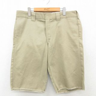 ディッキーズ(Dickies)のW38★古着 ディッキーズ Dickies ハーフ ワーク パンツ ショーツ メンズ ベージュ カーキ 23jun09 中古 ボトムス 短パン ショーパン(ワークパンツ/カーゴパンツ)