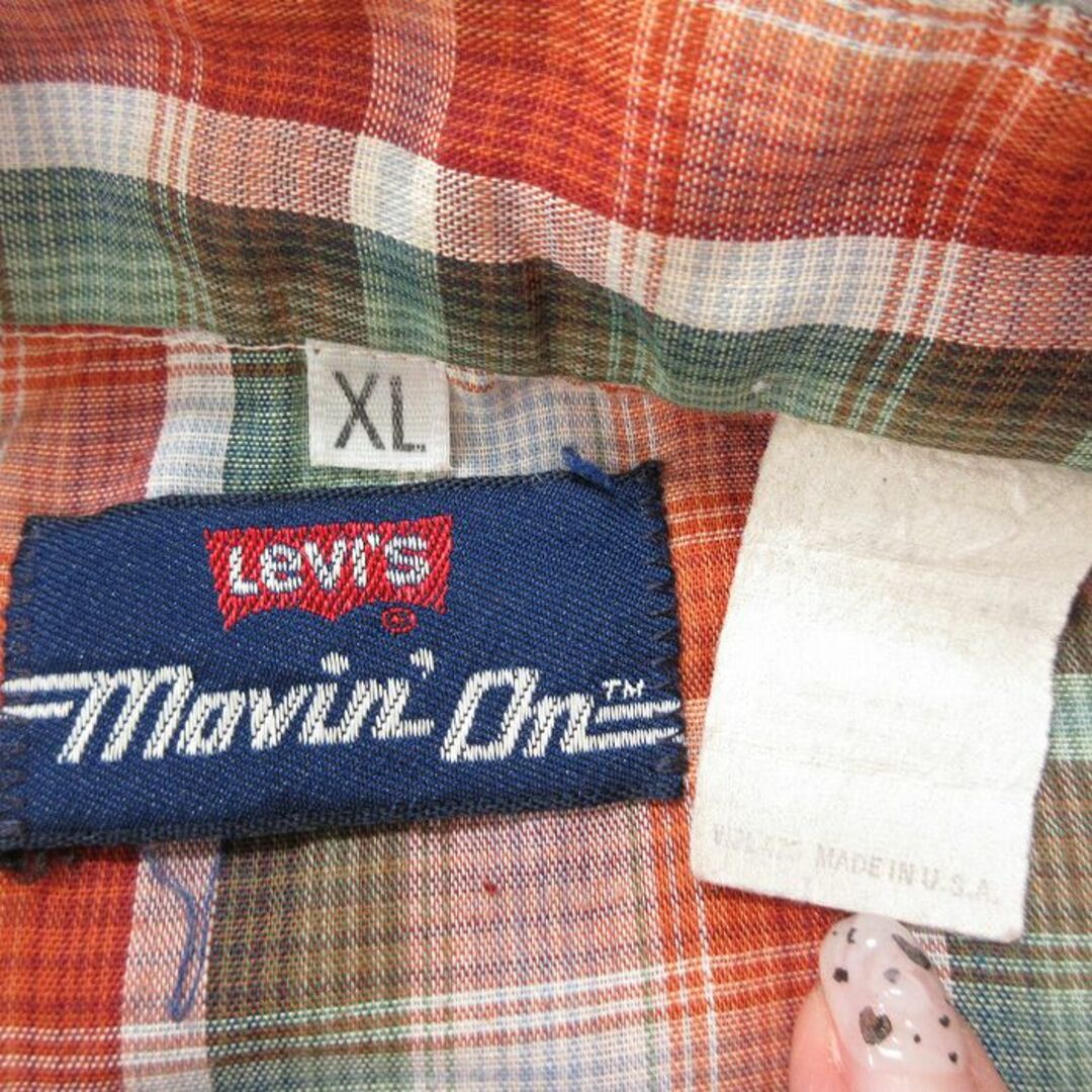 Levi's(リーバイス)のL★古着 リーバイス Levis 長袖 ブランド シャツ メンズ 80年代 80s USA製 オレンジ系 チェック 23jun07 中古 トップス メンズのトップス(シャツ)の商品写真