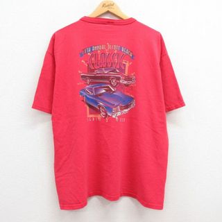 XL★古着 半袖 ビンテージ Tシャツ メンズ 00年代 00s 車 クラシックカー 大きいサイズ コットン ヘンリーネック 赤 レッド 【spe】 23jun01 中古(Tシャツ/カットソー(半袖/袖なし))