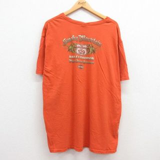 ハーレーダビッドソン(Harley Davidson)のXL★古着 ハーレーダビッドソン Harley Davidson 半袖 Tシャツ メンズ スモーキーマウンテン ドラゴン 龍 胸ポケット付き 大きいサイズ コットン クルーネック オレンジ 23jun02 中古(Tシャツ/カットソー(半袖/袖なし))