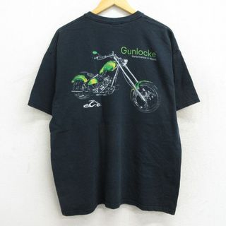 XL★古着 半袖 ビンテージ Tシャツ メンズ 00年代 00s バイク オレンジカウンティチョッパーズ Gunlocke 大きいサイズ コットン クルーネック 黒 ブラック 【spe】 23jun06 中古(Tシャツ/カットソー(半袖/袖なし))