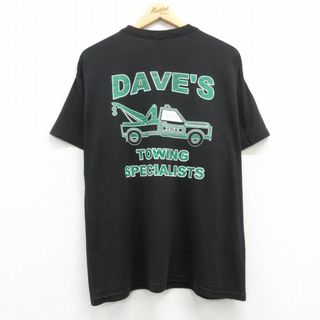 ヘインズ(Hanes)のXL★古着 ヘインズ Hanes 半袖 ビンテージ Tシャツ メンズ 00年代 00s DAVES 車 トラック クルーネック 黒 ブラック 23jun07 中古(Tシャツ/カットソー(半袖/袖なし))