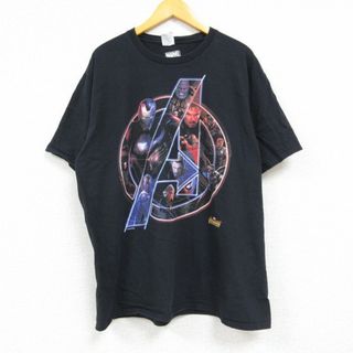 MARVEL - XL★古着 半袖 Tシャツ メンズ マーベル アベンジャーズ コットン クルーネック 黒 ブラック 23jun06 中古