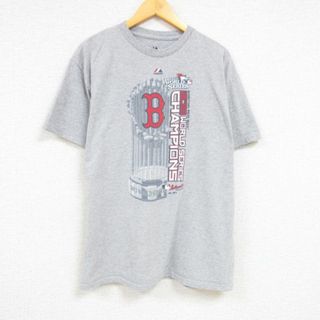 マジェスティック(Majestic)のL★古着 マジェスティック 半袖 Tシャツ メンズ MLB ボストンレッドソックス ワールドシリーズ クルーネック グレー 霜降り メジャーリーグ ベースボール 野球 23jun07 中古(Tシャツ/カットソー(半袖/袖なし))