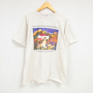 XL★古着 半袖 Tシャツ メンズ サンタフェ クルーネック 薄ベージュ カーキ 霜降り 23jun08 中古(Tシャツ/カットソー(半袖/袖なし))