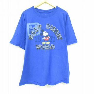 ディズニー(Disney)のXL★古着 ヘインズ Hanes 半袖 Tシャツ メンズ ディズニー DISNEY ミッキー MICKEY MOUSE 大きいサイズ コットン クルーネック 青 ブルー 23jun02 中古(Tシャツ/カットソー(半袖/袖なし))