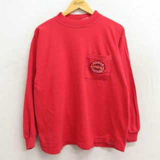 XL★古着 長袖 ビンテージ Tシャツ メンズ 90年代 90s LAGUNA 胸ポケット付き 大きいサイズ ハイネック モックネック 赤 レッド 23jun06 中古(Tシャツ/カットソー(半袖/袖なし))