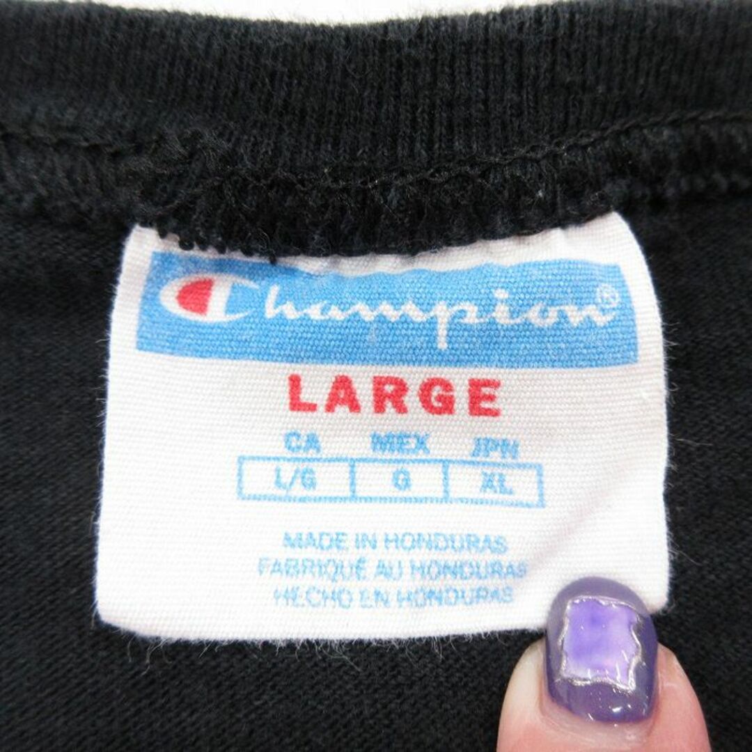 Champion(チャンピオン)のL★古着 チャンピオン champion 半袖 ブランド Tシャツ メンズ ビッグロゴ コットン クルーネック 黒 ブラック 23jun01 中古 メンズのトップス(Tシャツ/カットソー(半袖/袖なし))の商品写真