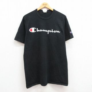 チャンピオン(Champion)のL★古着 チャンピオン champion 半袖 ブランド Tシャツ メンズ ビッグロゴ コットン クルーネック 黒 ブラック 23jun01 中古(Tシャツ/カットソー(半袖/袖なし))