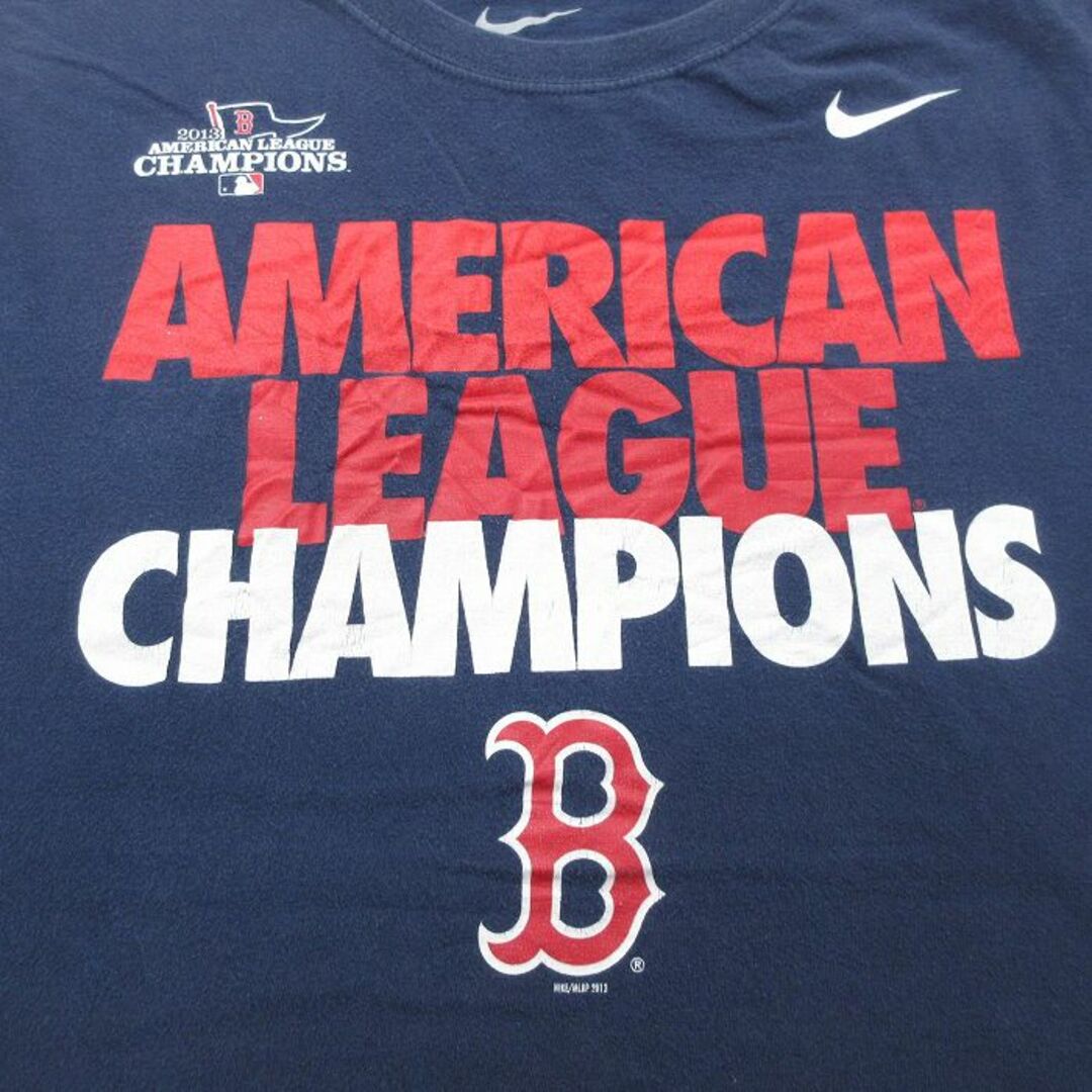 NIKE(ナイキ)のXL★古着 ナイキ NIKE 半袖 ブランド Tシャツ メンズ ワンポイントロゴ MLB ボストンレッドソックス 大きいサイズ コットン クルーネック 紺 ネイビー メジャーリーグ ベースボール 野球 23jun02 中古 メンズのトップス(Tシャツ/カットソー(半袖/袖なし))の商品写真