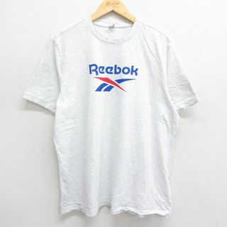 リーボック(Reebok)のXL★古着 リーボック REEBOK 半袖 ブランド Tシャツ メンズ ビッグロゴ 大きいサイズ コットン クルーネック 薄グレー 霜降り 23jun03 中古(Tシャツ/カットソー(半袖/袖なし))