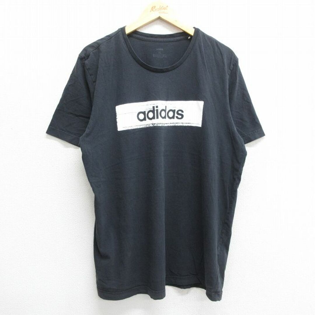 adidas(アディダス)のXL★古着 アディダス adidas 半袖 ブランド Tシャツ メンズ ビッグロゴ 大きいサイズ コットン クルーネック 黒 ブラック 23jun03 中古 メンズのトップス(Tシャツ/カットソー(半袖/袖なし))の商品写真