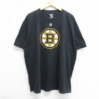 リーボック(Reebok)のXL★古着 リーボック REEBOK 半袖 ブランド Tシャツ メンズ NHL ボストンブルーインズ タイラーセギン 19 大きいサイズ コットン クルーネック 黒 ブラック アイスホッケー 23jun03 中古(Tシャツ/カットソー(半袖/袖なし))