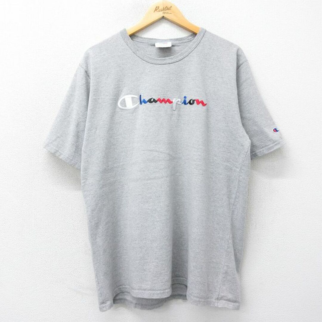 Champion(チャンピオン)のXL★古着 チャンピオン champion 半袖 ブランド Tシャツ メンズ ビッグロゴ クルーネック グレー 霜降り 23jun03 中古 メンズのトップス(Tシャツ/カットソー(半袖/袖なし))の商品写真