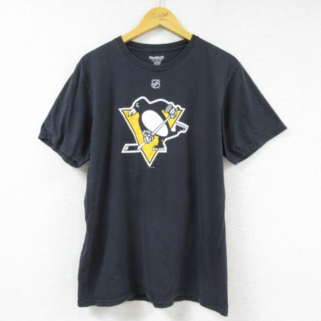 Reebok(リーボック)のL★古着 リーボック REEBOK 半袖 ブランド Tシャツ メンズ NHL ピッツバーグスティーラーズ クリスクリッッソ 14 コットン クルーネック 黒 ブラック アイスホッケー 23jun06 中古 メンズのトップス(Tシャツ/カットソー(半袖/袖なし))の商品写真