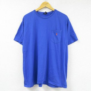 ラルフローレン(Ralph Lauren)のXL★古着 ラルフローレン Ralph Lauren 半袖 ブランド Tシャツ メンズ 90年代 90s ワンポイントロゴ 胸ポケット付き 大きいサイズ コットン クルーネック 青 ブルー 23jun06 中古(Tシャツ/カットソー(半袖/袖なし))