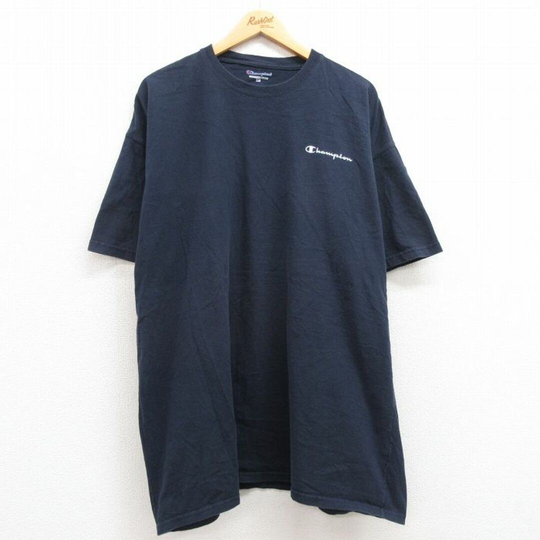 Champion(チャンピオン)のXL★古着 チャンピオン 半袖 ブランド Tシャツ メンズ ワンポイントロゴ 大きいサイズ ロング丈 コットン クルーネック 紺 ネイビー 23jun06 中古 メンズのトップス(Tシャツ/カットソー(半袖/袖なし))の商品写真