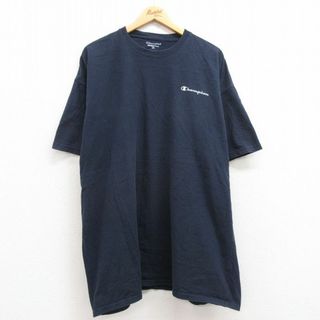 チャンピオン(Champion)のXL★古着 チャンピオン 半袖 ブランド Tシャツ メンズ ワンポイントロゴ 大きいサイズ ロング丈 コットン クルーネック 紺 ネイビー 23jun06 中古(Tシャツ/カットソー(半袖/袖なし))