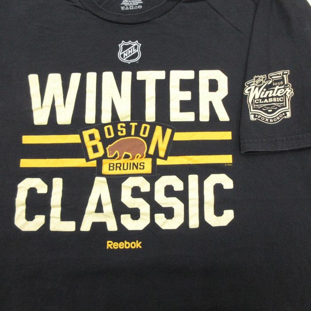 Reebok(リーボック)のXL★古着 リーボック REEBOK 半袖 ブランド Tシャツ メンズ NHL ボストンブルーインズ ワンポイントロゴ 大きいサイズ コットン クルーネック 黒 ブラック アメフト スーパーボウル 23jun07 中古 メンズのトップス(Tシャツ/カットソー(半袖/袖なし))の商品写真