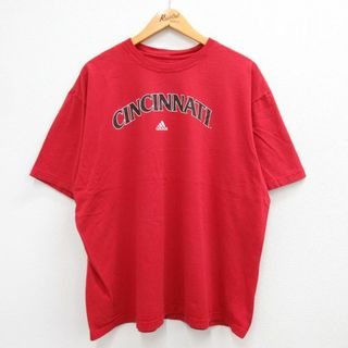 アディダス(adidas)のXL★古着 アディダス adidas 半袖 ブランド Tシャツ メンズ NFL シンシナティベンガルズ ワンポイントロゴ 大きいサイズ コットン クルーネック 赤 レッド アメフト スーパーボウル 23jun07 中古(Tシャツ/カットソー(半袖/袖なし))