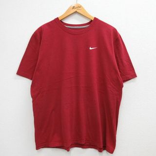 ナイキ(NIKE)のXL★古着 ナイキ NIKE 半袖 ブランド Tシャツ メンズ ワンポイントロゴ 大きいサイズ コットン クルーネック エンジ 23jun07 中古(Tシャツ/カットソー(半袖/袖なし))