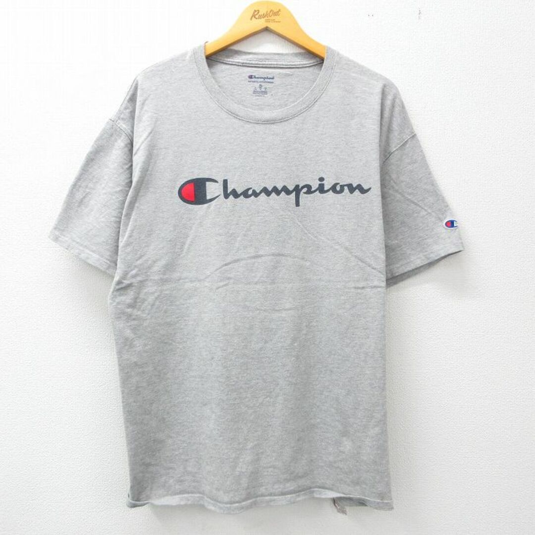 Champion(チャンピオン)のXL★古着 チャンピオン champion 半袖 ブランド Tシャツ メンズ ビッグロゴ 大きいサイズ クルーネック グレー 霜降り 23jun08 中古 メンズのトップス(Tシャツ/カットソー(半袖/袖なし))の商品写真