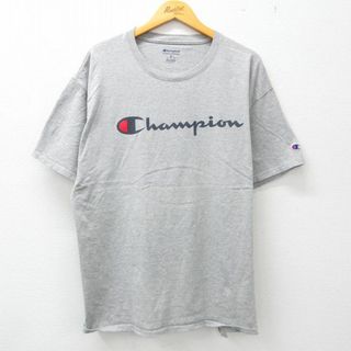 チャンピオン(Champion)のXL★古着 チャンピオン champion 半袖 ブランド Tシャツ メンズ ビッグロゴ 大きいサイズ クルーネック グレー 霜降り 23jun08 中古(Tシャツ/カットソー(半袖/袖なし))