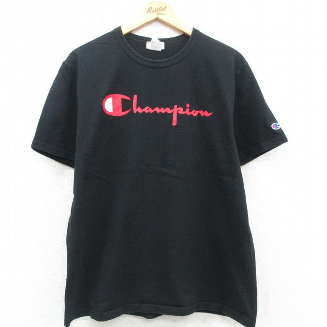 Champion(チャンピオン)のXL★古着 チャンピオン Champion 半袖 ブランド Tシャツ メンズ ビッグロゴ コットン クルーネック 黒 ブラック 23jun09 中古 メンズのトップス(Tシャツ/カットソー(半袖/袖なし))の商品写真