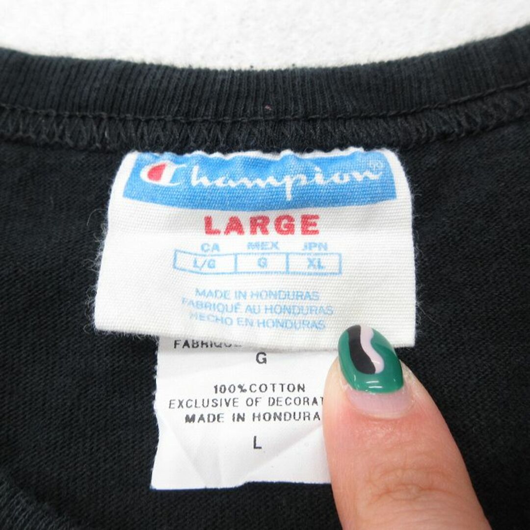 Champion(チャンピオン)のXL★古着 チャンピオン Champion 半袖 ブランド Tシャツ メンズ ビッグロゴ コットン クルーネック 黒 ブラック 23jun09 中古 メンズのトップス(Tシャツ/カットソー(半袖/袖なし))の商品写真