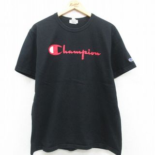 チャンピオン(Champion)のXL★古着 チャンピオン Champion 半袖 ブランド Tシャツ メンズ ビッグロゴ コットン クルーネック 黒 ブラック 23jun09 中古(Tシャツ/カットソー(半袖/袖なし))