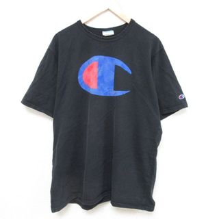 チャンピオン(Champion)のXL★古着 チャンピオン Champion 半袖 ブランド Tシャツ メンズ ビッグロゴ コットン クルーネック 黒 ブラック 23jun01 中古(Tシャツ/カットソー(半袖/袖なし))