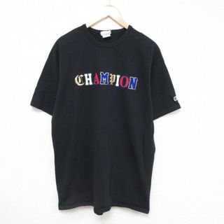 チャンピオン(Champion)のXL★古着 チャンピオン Champion 半袖 ブランド Tシャツ メンズ ビッグロゴ コットン クルーネック 黒 ブラック 23jun01 中古(Tシャツ/カットソー(半袖/袖なし))