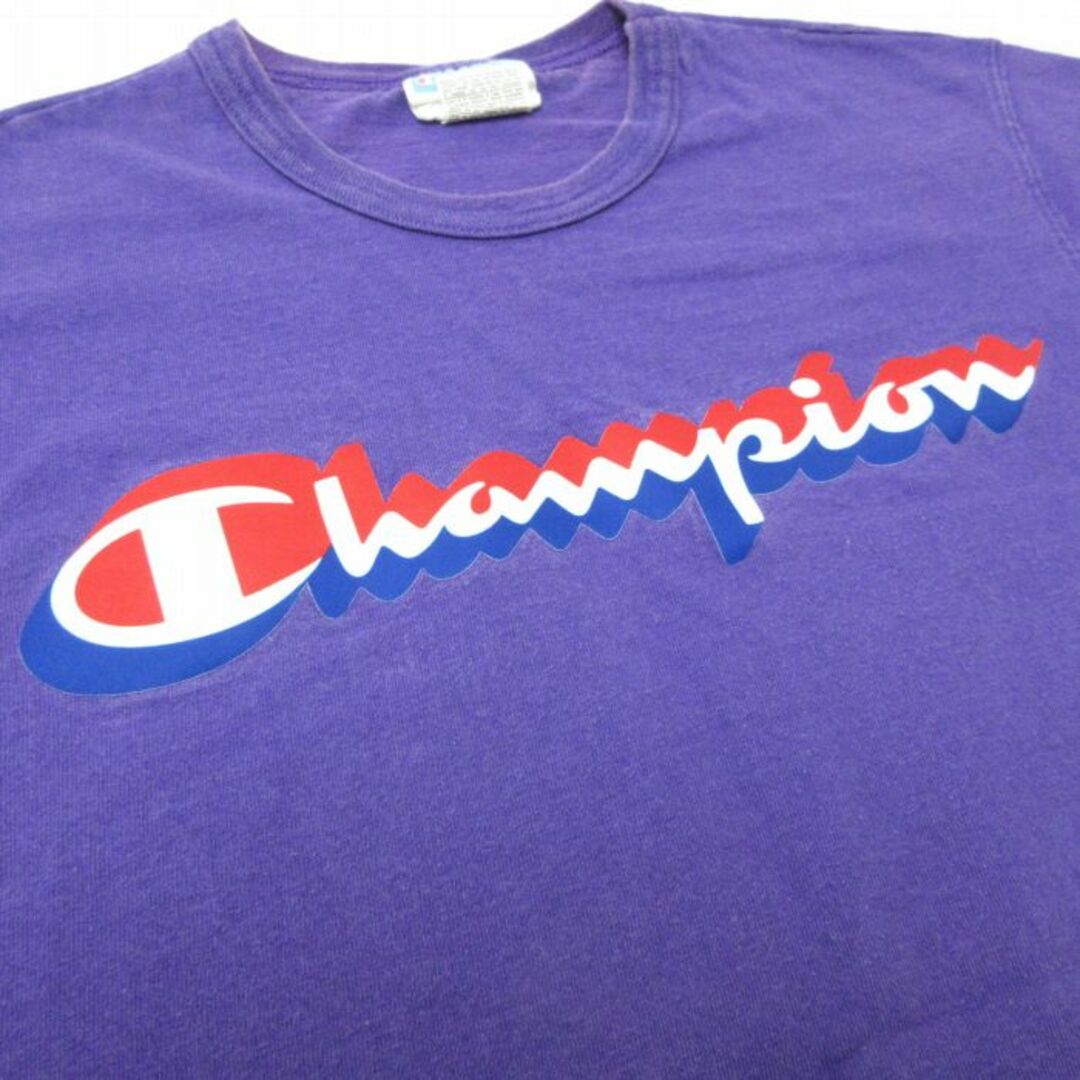 Champion(チャンピオン)のM★古着 チャンピオン Champion 半袖 ブランド Tシャツ メンズ ビッグロゴ コットン クルーネック 紫 パープル 23jun09 中古 メンズのトップス(Tシャツ/カットソー(半袖/袖なし))の商品写真