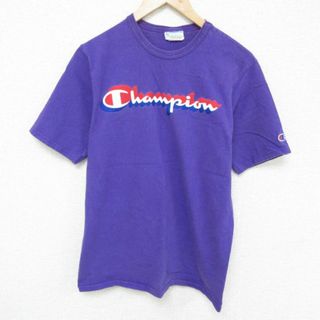 チャンピオン(Champion)のM★古着 チャンピオン Champion 半袖 ブランド Tシャツ メンズ ビッグロゴ コットン クルーネック 紫 パープル 23jun09 中古(Tシャツ/カットソー(半袖/袖なし))