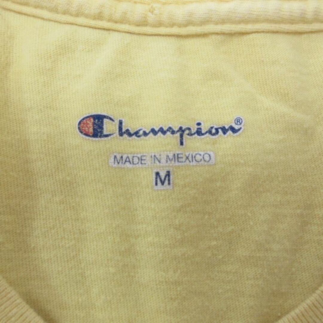 Champion(チャンピオン)のL★古着 チャンピオン Champion 半袖 ブランド Tシャツ メンズ ワンポイントロゴ クルーネック 黄 イエロー 23jun09 中古 メンズのトップス(Tシャツ/カットソー(半袖/袖なし))の商品写真