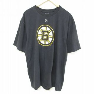 リーボック(Reebok)のXL★古着 リーボック REEBOK 半袖 ブランド Tシャツ メンズ NHL ボストンブルーインズ ミランルチッチ 17 大きいサイズ コットン クルーネック 黒 ブラック アイスホッケー 23jun09 中古(Tシャツ/カットソー(半袖/袖なし))