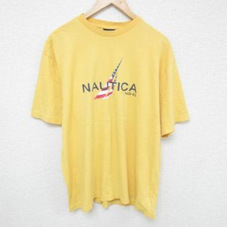 ノーティカ(NAUTICA)のXL★古着 ノーティカ NAUTICA 半袖 ブランド Tシャツ メンズ ビッグロゴ 大きいサイズ コットン クルーネック カナダ製 濃黄 イエロー 23jun09 中古(Tシャツ/カットソー(半袖/袖なし))