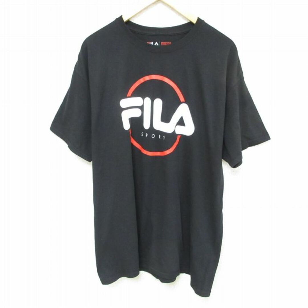 FILA(フィラ)のXL★古着 フィラ FILA 半袖 ブランド Tシャツ メンズ ビッグロゴ クルーネック 黒 ブラック 23jun09 中古 メンズのトップス(Tシャツ/カットソー(半袖/袖なし))の商品写真