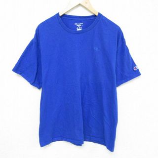 チャンピオン(Champion)のXL★古着 チャンピオン Champion 半袖 ブランド Tシャツ メンズ ワンポイントロゴ クルーネック 青 ブルー 23jun09 中古(Tシャツ/カットソー(半袖/袖なし))