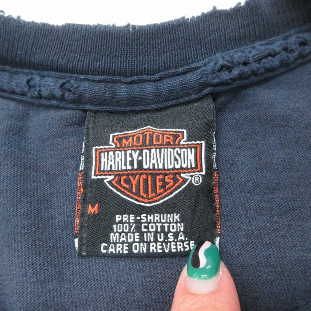 Harley Davidson(ハーレーダビッドソン)のM★古着 ハーレーダビッドソン Harley Davidson ノースリーブ ビンテージ Tシャツ メンズ 90年代 90s バイク コットン クルーネック USA製 紺 ネイビー 23jun09 中古 メンズのトップス(タンクトップ)の商品写真