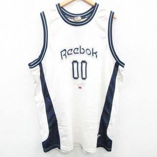 リーボック(Reebok)のXL★古着 リーボック REEBOK タンクトップ メンズ ビッグロゴ 刺繍 大きいサイズ クルーネック ロング丈 白他 ホワイト ユニフォーム ゲームシャツ 23jun09 中古(タンクトップ)