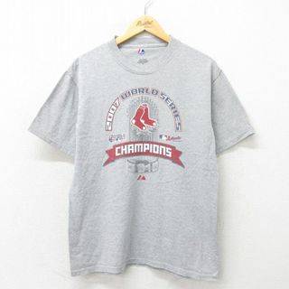 マジェスティック(Majestic)のL★古着 マジェスティック 半袖 ビンテージ Tシャツ メンズ 00年代 00s MLB ボストンレッドソックス ワールドシリーズ クルーネック グレー 霜降り 23jun01 中古(Tシャツ/カットソー(半袖/袖なし))