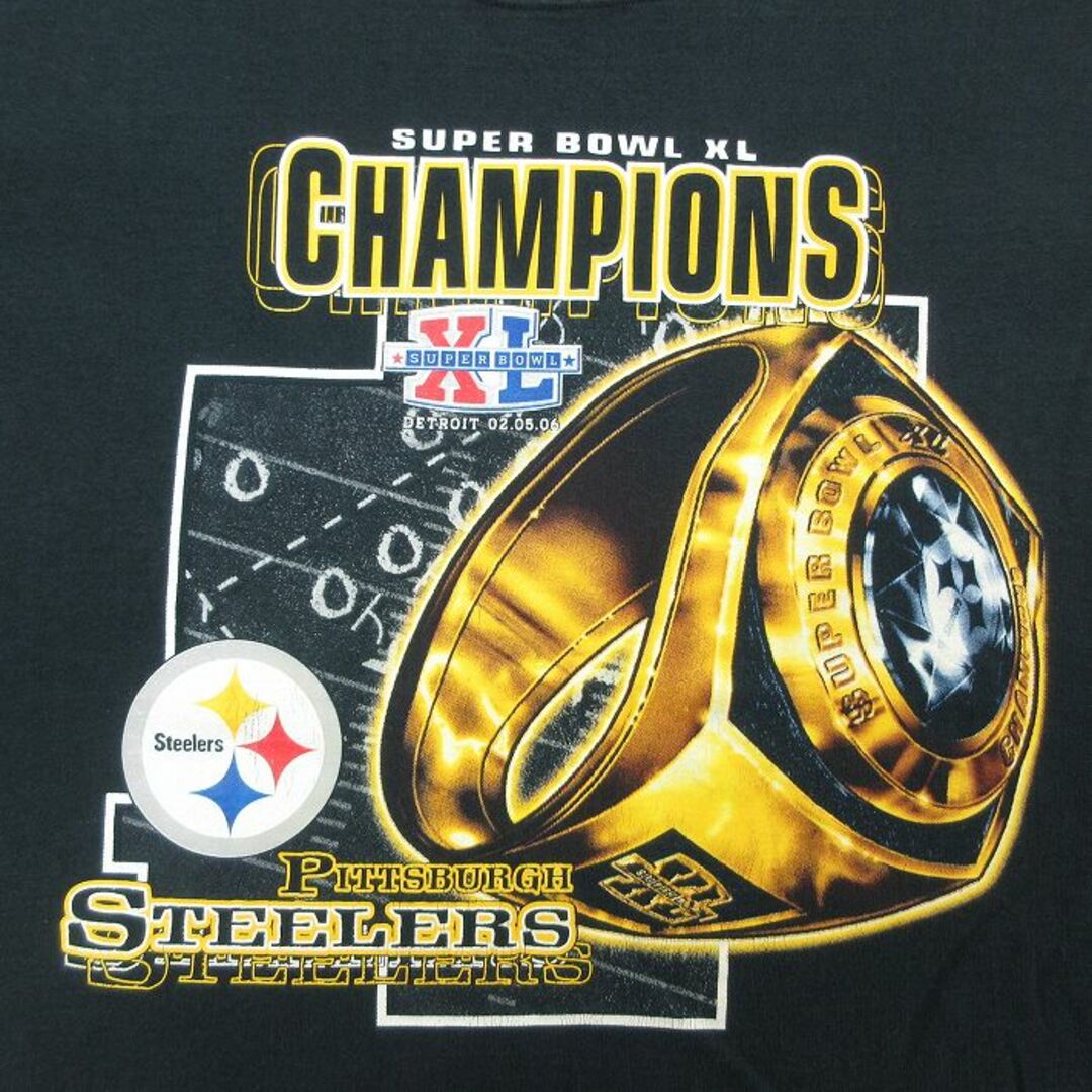 Champion(チャンピオン)のXL★古着 半袖 ビンテージ Tシャツ メンズ 00年代 00s NFL ピッツバーグスティーラーズ チャンピオンリング 大きいサイズ コットン クルーネック 黒 ブラック アメフト スーパーボウル 23jun01 中古 メンズのトップス(Tシャツ/カットソー(半袖/袖なし))の商品写真