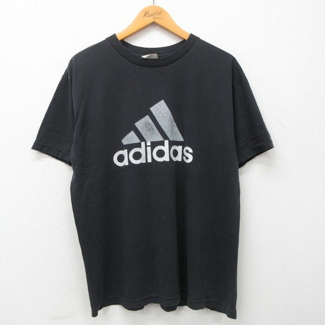 adidas(アディダス)のL★古着 アディダス adidas 半袖 ビンテージ Tシャツ メンズ 00年代 00s ビッグロゴ コットン クルーネック 黒 ブラック 23jun01 中古 メンズのトップス(Tシャツ/カットソー(半袖/袖なし))の商品写真