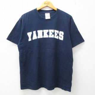 アディダス(adidas)のXL★古着 アディダス adidas 半袖 ビンテージ Tシャツ メンズ 00年代 00s MLB ニューヨークヤンキース コットン クルーネック 紺 ネイビー メジャーリーグ ベースボール 野球 23jun02 中古(Tシャツ/カットソー(半袖/袖なし))