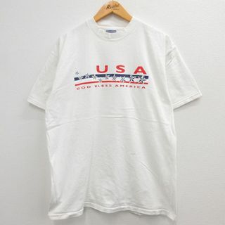 XL★古着 半袖 ビンテージ Tシャツ メンズ 90年代 90s GOD BLESS AMERICA コットン クルーネック USA製 白 ホワイト 23jun02 中古(Tシャツ/カットソー(半袖/袖なし))